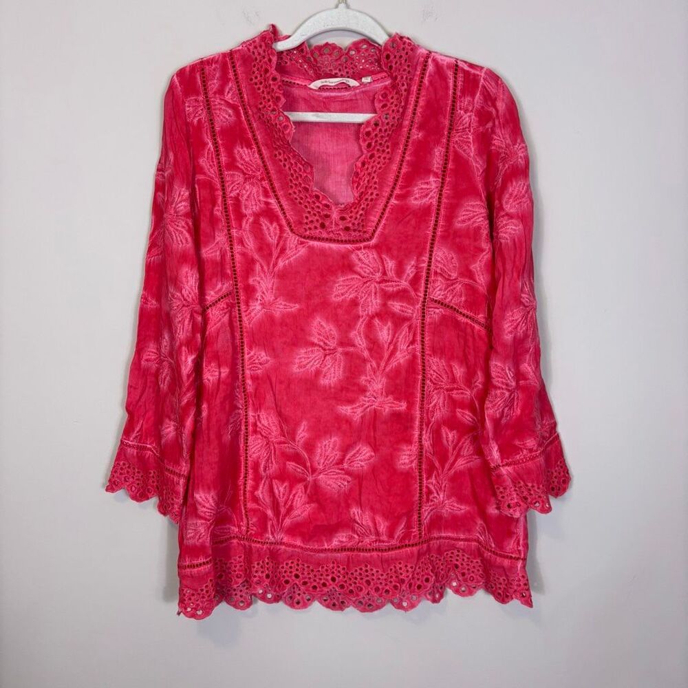 Softโ Surroundings Pink Embroidered Lace Detail Long Sleeve Blouse Top Medium